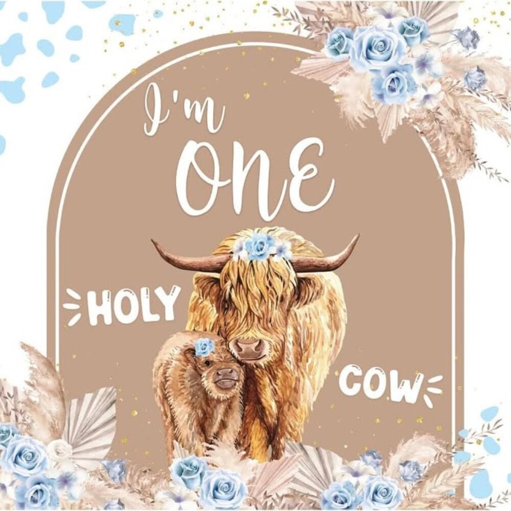Holy cow i'm one backdrop 7x5ft highland cow